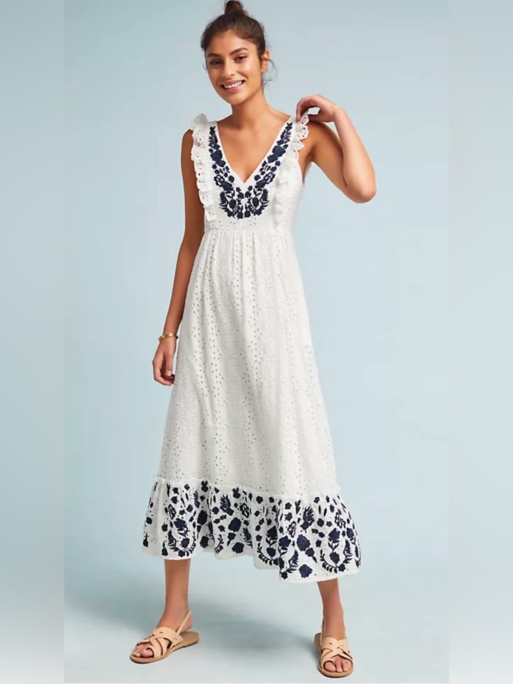 Allison New York Embroidered Eyelet Midi Dress, Size M